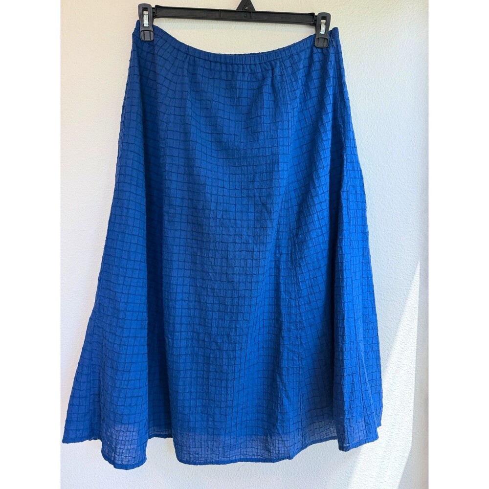 Eileen Fisher Blue Textured Midi Skirt Elastic Waist A-Line Women’s Size M